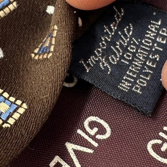 Vintage Givenchy Necktie Mens One Size Brown Blue Square Dot Print - Picture 3 of 3